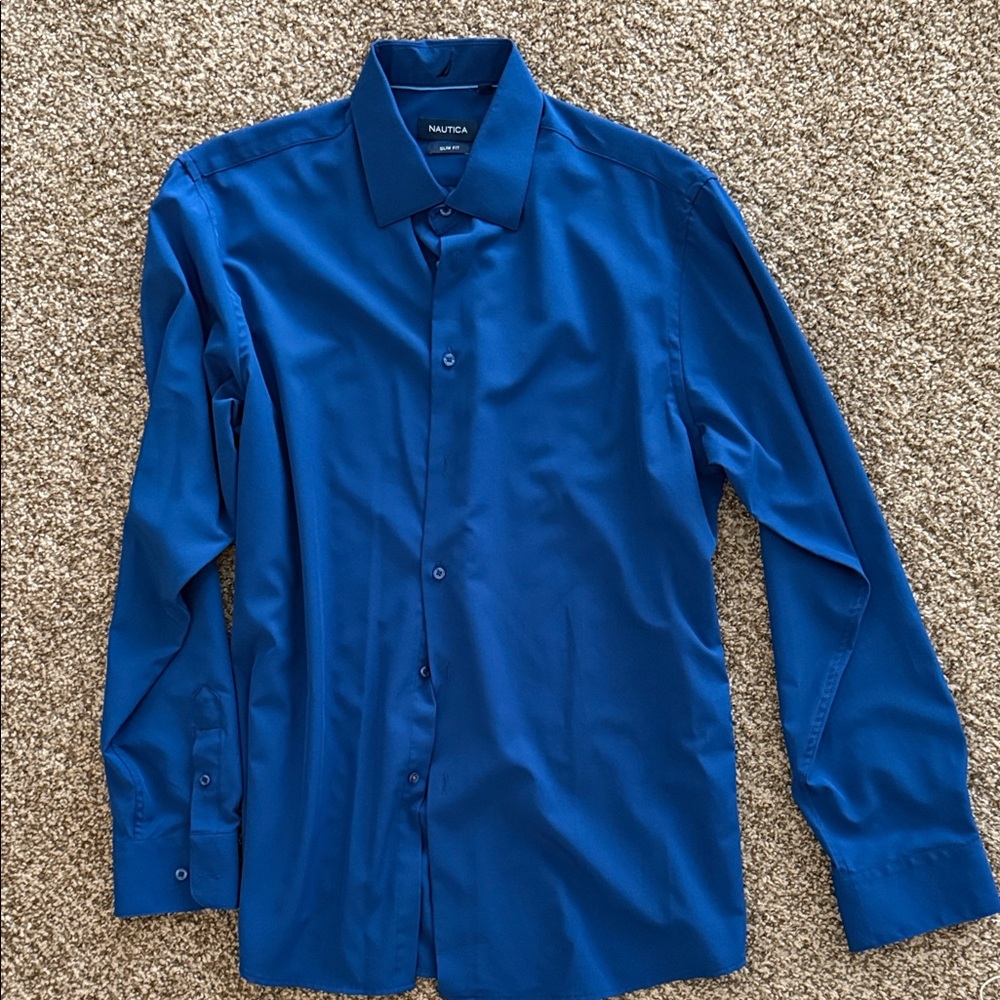 Nautica Men's Vibrant Blue Dress Shirt